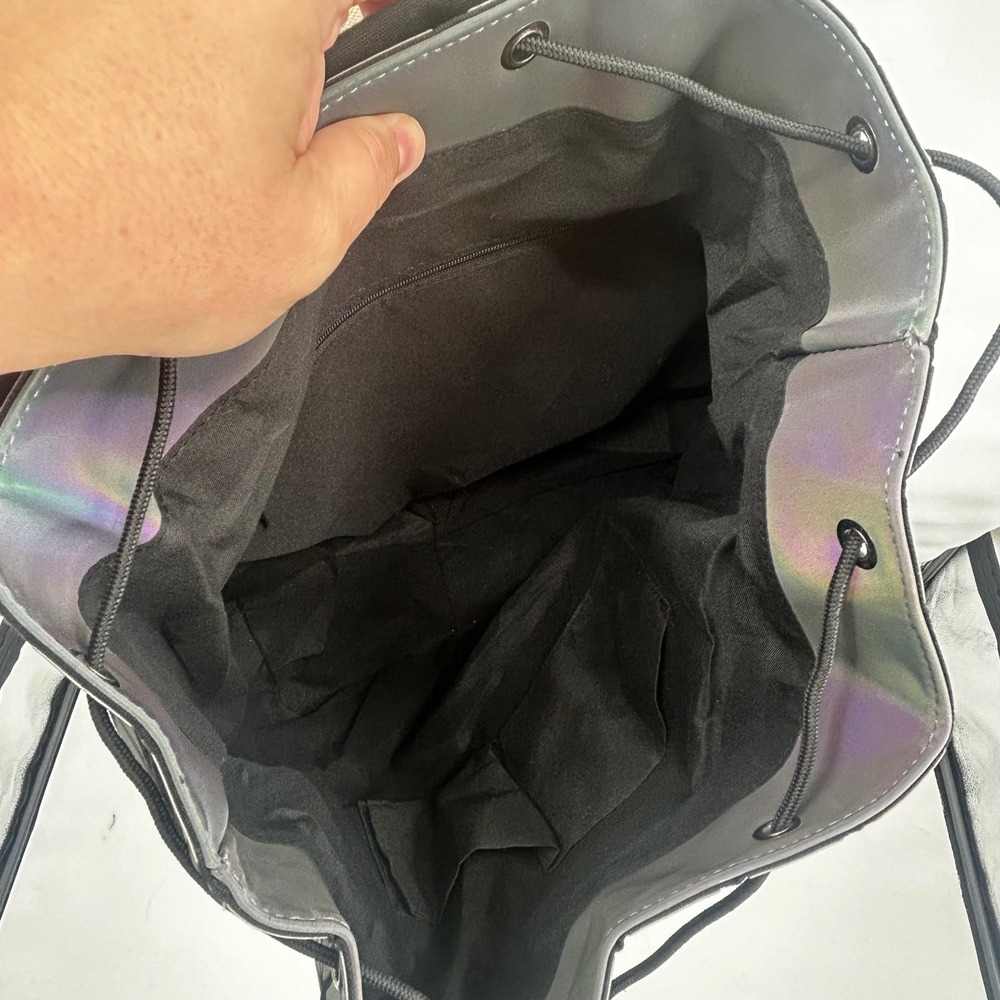 Geometric Prism Backpack Black Foldover Drawstring Bag‎ Women's Fashion - Picture 7 of 7